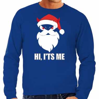Devil santa kerst sweater / kerst carnavalskleding hi its me blauw voor heren