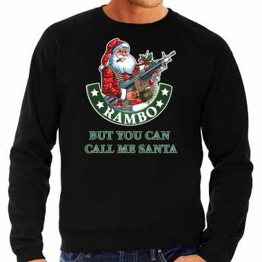 Fout kerstsweater / carnavalskleding rambo but you can call me santa zwart voor heren