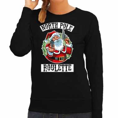 Foute kerstsweater / carnavalskleding northpole roulette zwart voor dames