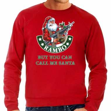 Foute kerstsweater / carnavalskleding rambo but you can call me santa rood voor heren