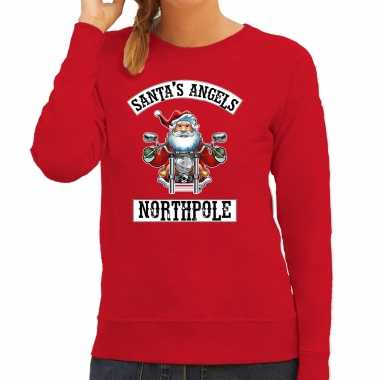 Foute kerstsweater / carnavalskleding santas angels northpole rood voor dames