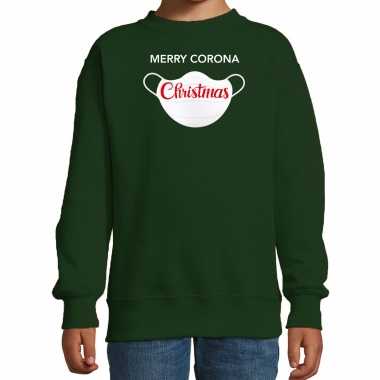 Merry corona christmas foute kerstsweater / carnavalskleding groen voor kinderen