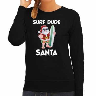 Surf dude santa fun kerstsweater / carnavalskleding zwart voor dames