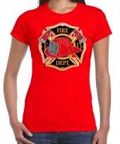 Brandweer logo t shirt carnavalskleding rood voor dames