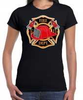 Brandweer logo t shirt carnavalskleding zwart voor dames