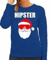 Foute kerst sweater kerst carnavalskleding hipster santa blauw voor dames