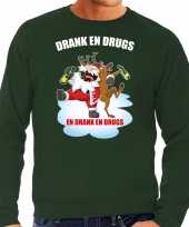 Foute kerstsweater carnavalskleding drank en drugs groen voor heren
