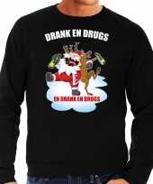 Foute kerstsweater carnavalskleding drank en drugs zwart voor heren