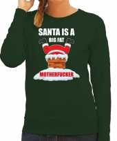 Foute kerstsweater carnavalskleding santa is a big fat motherfucker groen voor dames