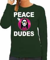 Hippie jezus kerstbal sweater kerst carnavalskleding peace dudes groen voor dames