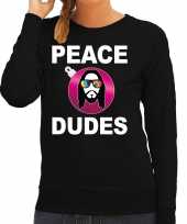 Hippie jezus kerstbal sweater kerst carnavalskleding peace dudes zwart voor dames