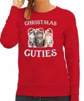 Kitten kerst sweater carnavalskleding christmas cuties rood voor dames