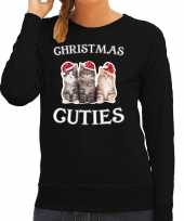 Kitten kerst sweater carnavalskleding christmas cuties zwart voor dames