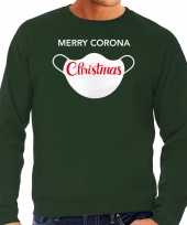 Merry corona christmas foute kerstsweater carnavalskleding groen voor heren