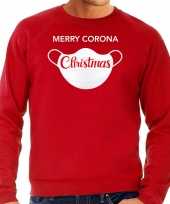 Merry corona christmas foute kerstsweater carnavalskleding rood voor heren