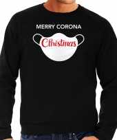 Merry corona christmas foute kerstsweater carnavalskleding zwart voor heren