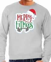 Merry fitmas kerstsweater carnavalskleding grijs voor heren