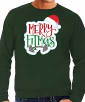 Merry fitmas kerstsweater carnavalskleding groen voor heren