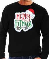 Merry fitmas kerstsweater carnavalskleding zwart voor heren