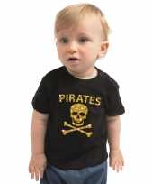 Piraten carnavalskleding shirt goud glitter zwart voor peuters