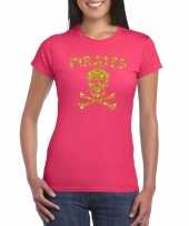 Piraten shirt foute party carnavalskleding carnavalskleding goud glitter roze dames