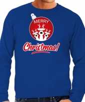 Rendier kerstbal sweater kerst carnavalskleding merry christmas blauw voor heren
