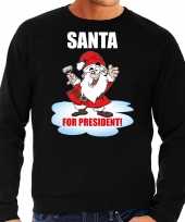 Santa for president kerst sweater kerst carnavalskleding zwart voor heren