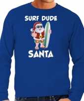 Surf dude santa fun kerstsweater carnavalskleding blauw voor heren