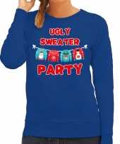 Ugly sweater party kerstsweater carnavalskleding blauw voor dames