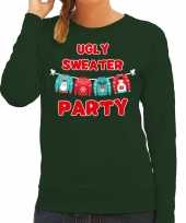 Ugly sweater party kerstsweater carnavalskleding groen voor dames